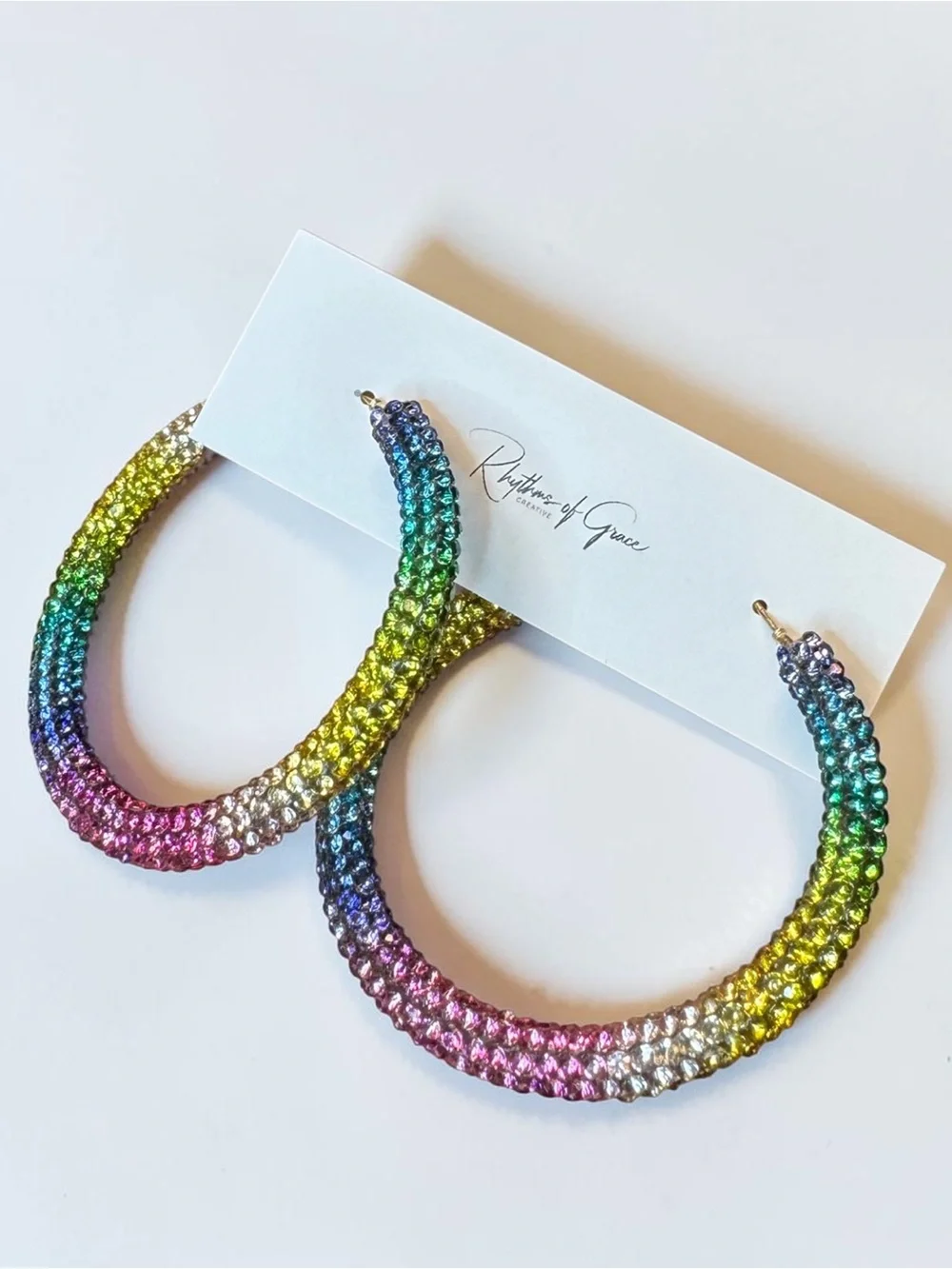 NWT Rainbow Rhinestone Sparkly Hoop Earrings